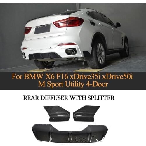 Carbon Fiber Rear Bumper Lip Diffuser Spoiler for BMW F16 X6 xDrive35i xDrive50i 2015 - 2017 With Splitter Apron