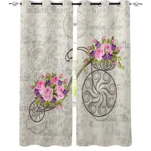 Old Bicycle with Flowers Window Curtains for Living Room Luxury Kitchen Bedroom Drapes Home Decor Backdrop Curtain