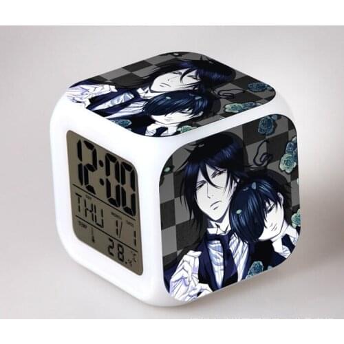 Japanese Anime Black Butler LED 7 Color Flash Digital Alarm Clocks Kids Night Light Bedroom Clock reloj despertador