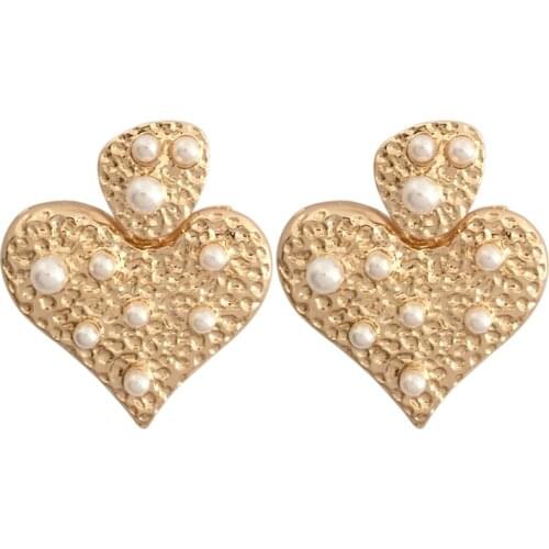Pretty Pearl Decoarted Big Irregular Surface Heart Drop Earrings in Gold Color For Women Casual Elegant Party Daily Jewelry