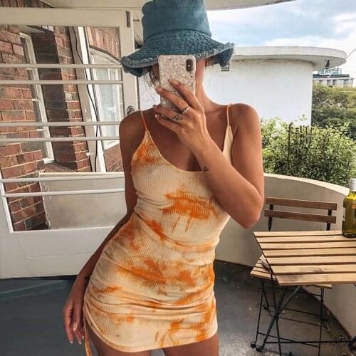 2020 Summer Dress Women Sleeveless Spagtetti Strap Sexy Dress Holiday and Vocation Elestic Women Dress Tie-dye Orange Dress