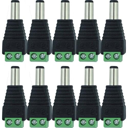 10 Pcs 12V 2.1 x 5.5mm DC Power Male Plug Jack Adapter Connector Plug for CCTV single color LED Light
