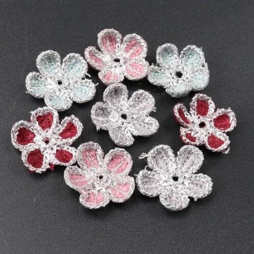 10pcs Beautiful Flower with Silver Lace Applique Trim Embroidered Lace Ribbon For Garment Accessories Decoration Sew 22mm