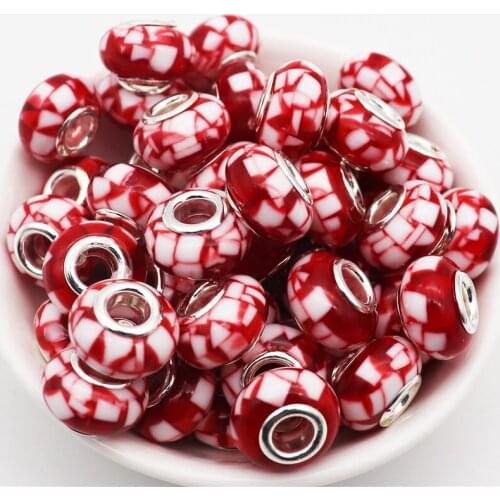 10Pcs/Lot Round Loose Big Hole Beads Spacer Charms Murano Bead Charm Fit Pandora Bracelet Women Necklaces for DIY Jewelry Making