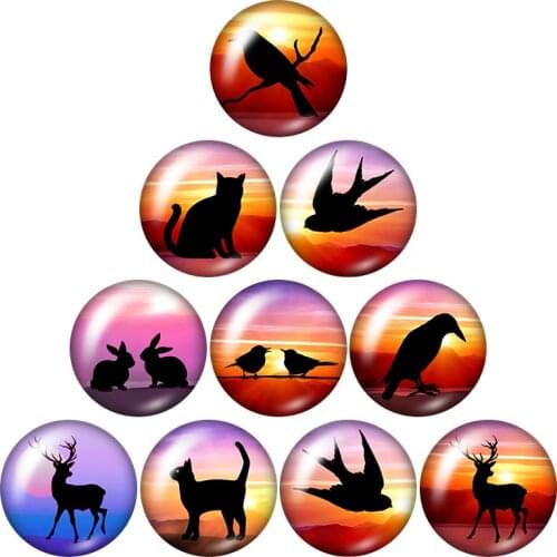 Beauty Love Animals Birds Cat Elk Rabbits 10pcs 12mm/16mm/18mm/25mm Round photo glass cabochon demo flat back Making findings