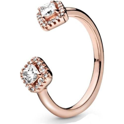 100% 925 Sterling Silver Rings for Women Rose Open Adjustable Finger Ring Stackable Silver Wedding Jewelry bague femme