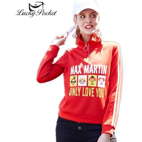 2019 Women Spring Summer Letter Print Loose Sweatshirt Brand Female Turtleneck Slim Pullovers Fashion Long Sleeve BF Top LY654