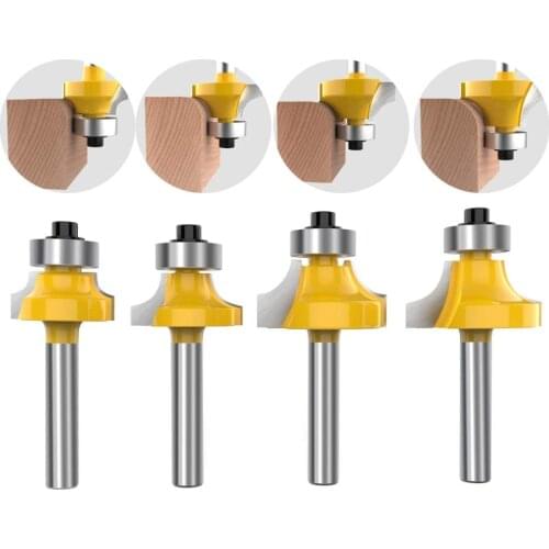 4 Pcs 1/4 Inch Shank Roundover Edging Router Bit Set Corner Rounding Edge Forming Roundover Beading Router Bit Set