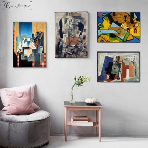 Surreal Guitar Splice Abstract Vintage Poster Prints Oil Painting On Canvas Wall Art Murals Pictures For Living Room Decoration