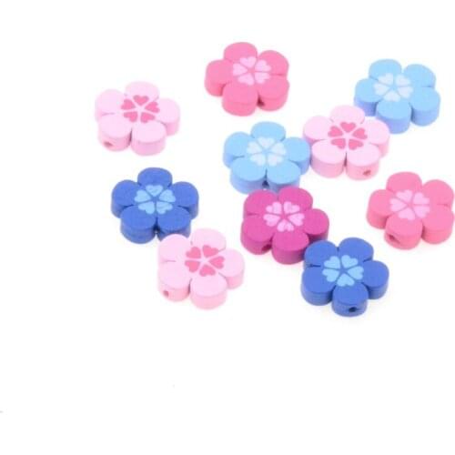 MIAOCHI DIY 50Pcs Multicolour Flower 20mm Natural Wood Loose Spacer Beaded Wooden Beads For Jewelry Making
