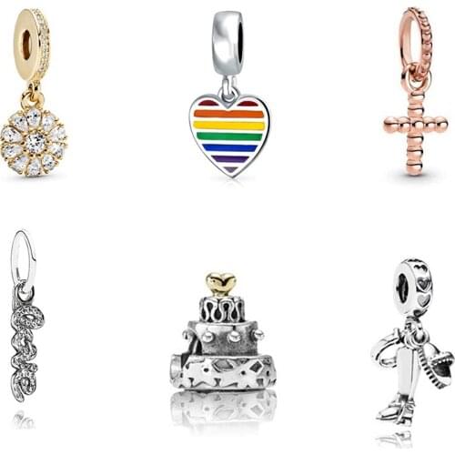 CHAMSS 2021 New Heart-shaped Rainbow Rose Gold Cross Cake Love Signature Bracelet Charm, Exquisite Jewellery As A Gift For Ladie