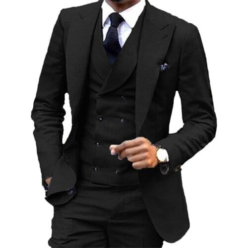 Black Groom Tuxedos Notch Lapel Slim Fit Groomsmen Wedding Suits 3 Pieces Excellent Man Blazer (Jacket+Pants+Vest)