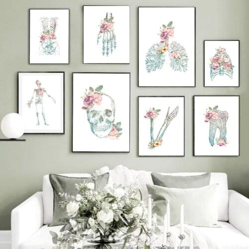 Flower Skeleton Kidney Liver Tooth Anatomy Wall Art Canvas Painting Hospital Posters And Prints Wall Pictures For Doctor Office