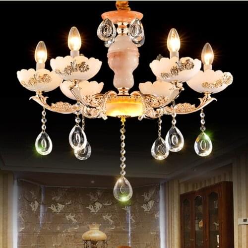 E14 European Luxury Crystal Chandeliers Lighting 6 Lights Modern Art Glass Lobby Restaurant Living Room Hanging Lamp PL605-6
