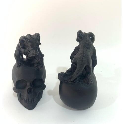 Factory Customized Hand Crafted Natural Black Obsidian Goat Skull For Collection And Gift-LPS