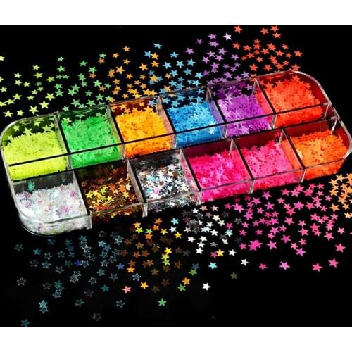 Fluorescence Colorful Star Nail Sequins Neon Glitter Flakes Paillette Nail Art Decoration DIY Charms Polish Manicure Accessories