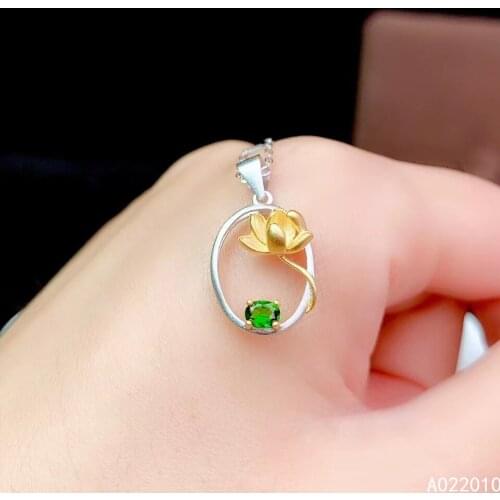 KJJEAXCMY Fine Jewelry 925 Sterling Silver inlaid Natural gemstone diopside Womans luxury Pendant Necklace chain Support test