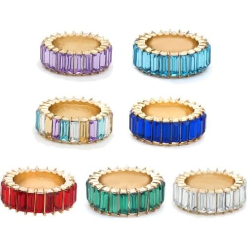 8 Colors Sqaure Rainbow Crystals Ring Cubic Zirconia Band Ring Stackable Eternity Band Cubic Zirconia Rings 40GB