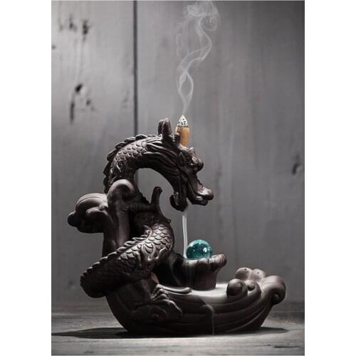 JOYLIVE Creative Office Decor With Lucky Crystal Ball Dragon Burner Censer Home Ceramic Backflow Tea-pot Ceremony Decoration