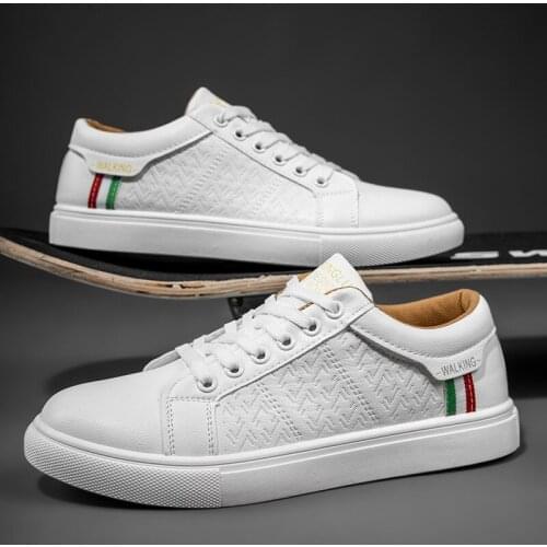 Men Casual Shoes Flat Outdoor Fashion White Autumn Spring Leather Low Top Sneakers Male Non-Slip Work Breathable