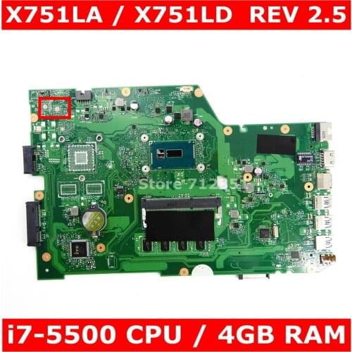 X751LAB MAIN_BD._4G/I7-5500U Mainboard REV 2.5 For ASUS X751L X751LAB R752L R752LD R752LN X751LD X751LJ DDR3 Laptop motherboard