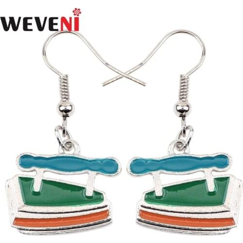 WEVENI Fashion Enamel Alloy Iron Flatiron Dangle Drop Earrings Novelty Clothes Tools Fashion Vintage Jewelry For Girl Women Gift