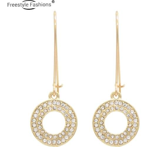 Fashion classic round glass stone zinc alloy drop earrings for women