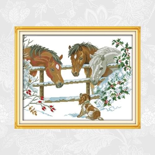 Inquisitive horse Cross-stitch Handwork Beginner Embroidery Sets Aida Canvas 11CT 14CT Wholesale Needlework Home Decor