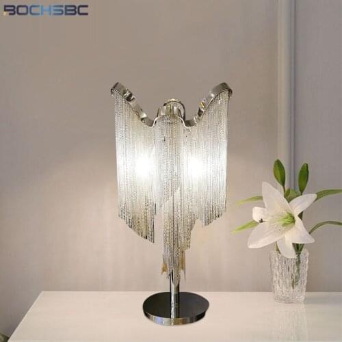 BOCHSBC Italian Aluminum Chain Desk Lamp Modern Tassel Luxury Table Light Nordic Silver Gold Home Decor For Bar Coffee Living