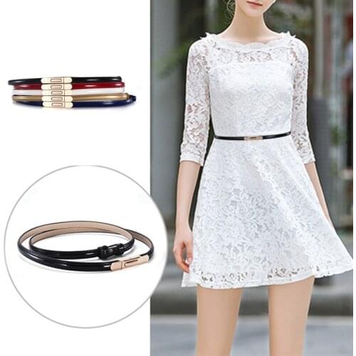 New Narrow Belts Adjustable Belt Cowhide Black Dress Cummerbunds Women Waistbands Gold Buckle Good Gifts for Ladies Girls