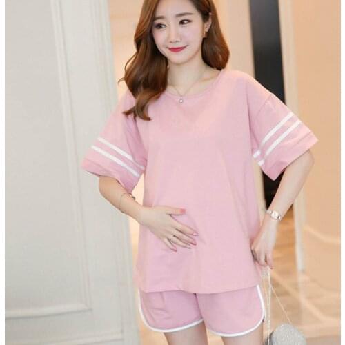 New style Cotton Pregnant Nightgowns Short Sleeve Maternity Sleepwear Set for Pregnancy Woman Pajamas suit