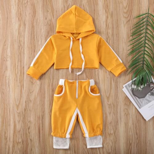 Pudcoco Newborn Baby Girl Clothes Solid Color Long Sleeve Hooded Cropped Tops Long Pants 2Pcs Outfits Cotton Clothes Sweatshirts