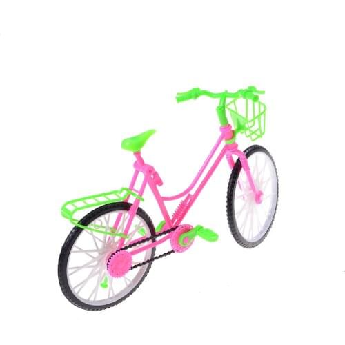 Top Quality 1Pc Plastic Green+pink Detachable Bike Toy Bicycle With Basket For Doll Great Gift Toys For Children