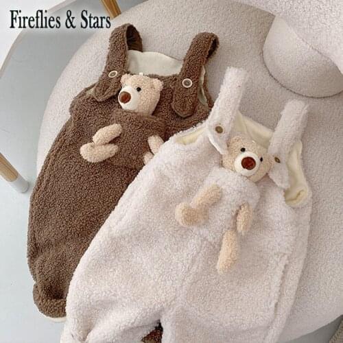 Autumn Wimter Girls Overall Baby One Piece Kids Jumpsuits Children Clothes New Fashion Front Doll Bear Warm Thick Velvet 1 To 7