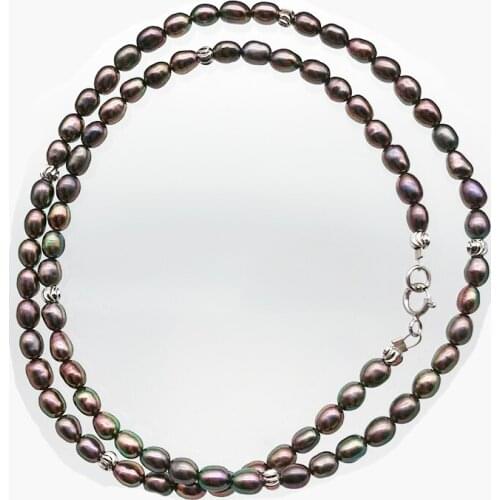 New fashion simple natural freshwater AAA pearl black rice shape 3-4 mm pearl necklace, Tibetan silver clasp