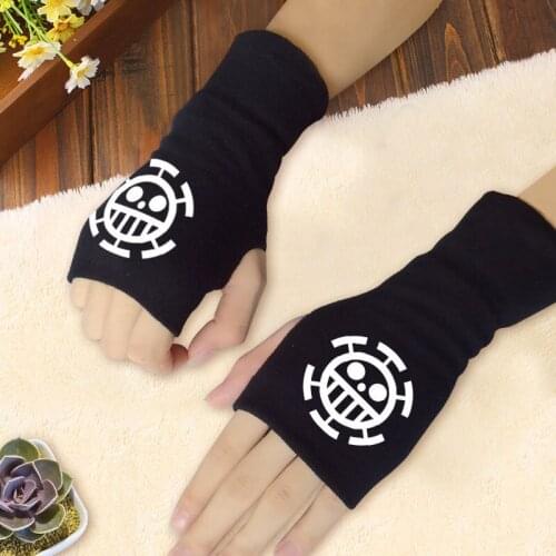 Anime One Piece Trafalgar Law Cotton Gloves Luffy Cartoon Fingerless Gloves for Cosplay Accessories