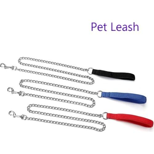 120cm High Quality Pet Dog Leash Double Thick Iron Dog Leads Nylon Handle Soft Form Padded Leash for Large Small Dog Chain