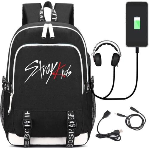 Stray Kids Rucksack Backpack Fans School Bag W/ USB Port / Lock Headphone Travel Laptop Student School Bags Capacity Mochila