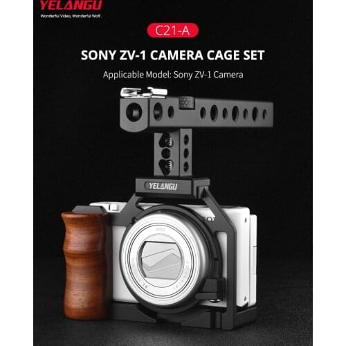 SONNY ZV-1 Camera Cage Aluminum Alloy with Cold Shoe Mount Cable Clamp Mounting Adapter YELANGU C21