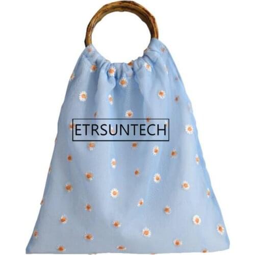 50pcs Summer Flower Embroidery Mesh Yarn Fairy Hand Bag Basket Female Organza Tote Bag