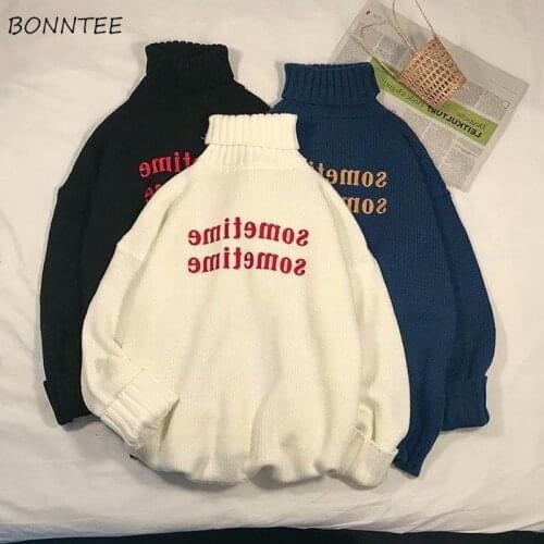 Turtleneck Sweaters Women Letter Printed All-match BF Loose 2XL Knitting Unisex Couples Womens Top Korean Fashion Harajuku Daily