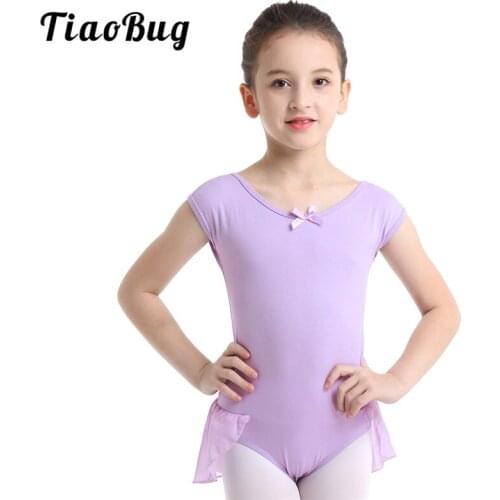 TiaoBug Girls Cotton Chiffon Raglan Cap Sleeve Ballet Tutu Leotard Gymnastics Leotard Sports Bodysuit Ballerina Kids Dance Wear
