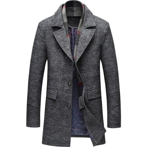 Luxury Winter Trench Coat Men Fashion Solid Stand Collar Steampunk Men Casual Plus Size Abrigos Hombre Button Long Jacket Men