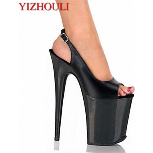 8 inches high heels open-toed shoes platform of fashionable women wearing sexy black wedding sandals with sexy 20 cm tall