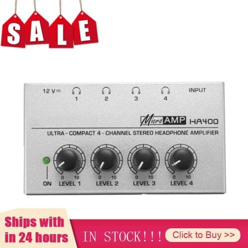 Ha400 Ultra-Compact 4 Channels Mini Audio Stereo Headphone Amplifier With Power Adapter Black/Silver
