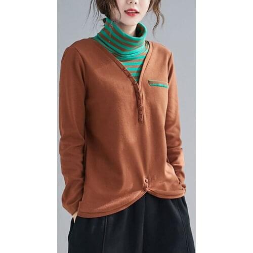 Women Cotton Casual T-shirts New Arrival 2020 Autumn Winter Simple Style Turtleneck Patchwork Female Long Sleeve Tops Tees S2687