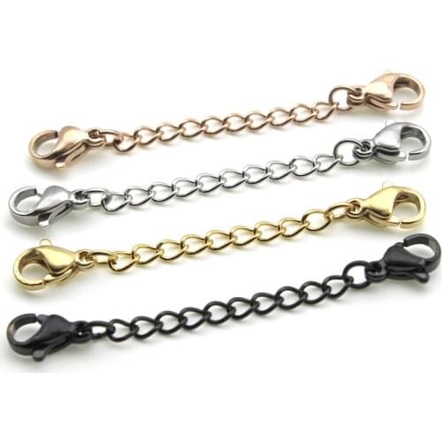 10pcs Stainless Steel Bracelet Extension Tail Chain Bulk Lobster Clasps Necklace Extender Chains for DIY Jewelry Making Finding