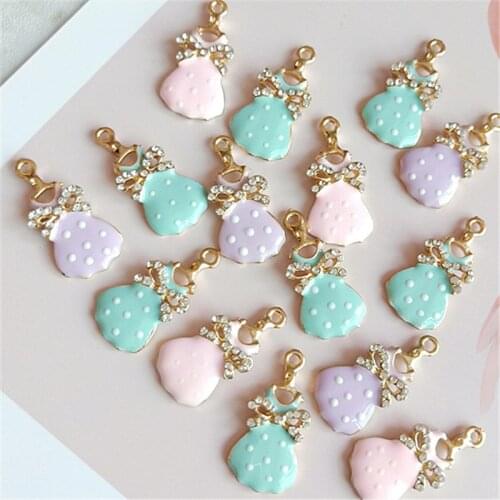 10pcs/lot 19*26mm Rhinestone Bow Skirt Enamel Charms Braclets Jewelry finding DIY Craft more fashion