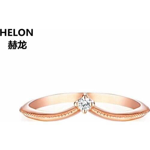 100% SI/H Full Cut Natural Diamonds Engagement Ring Solid 14k Rose Gold Wedding Band Millgrain V Shape Trendy Women Girl Jewelry