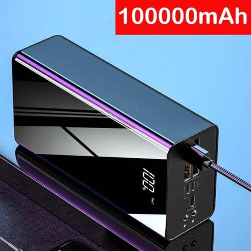 100000mAh Power Bank Portable Charger 4 USB Poverbank External Battery Pack Powerbank for iPhone 12 iPad Macbook Phones Tablets
